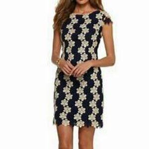 Lilly Pulitzer Barbara Two Tone Truly Petal Lace Dress True Navy & Gold …
